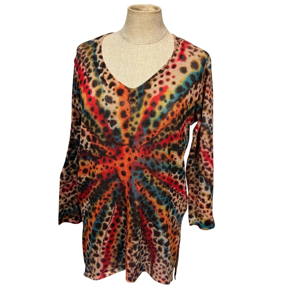 Nally Millie Women S/M Leopard Tie Dye Tunic Top Groovy Psychedelic Dopamine USA